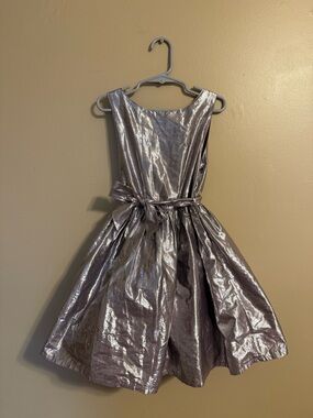 Mini Boden Girls Metallic Silver/Purple Tulle Dress with Bow Waist